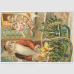 Papel De Seda Vintage Gold Dad Christmas with Happy Children<br><div class="desc">Vintage rojo-cama Padre Navidad con larga barba blanca con trineos y abetos dando regalos a los niños felices en una ventana abierta con texto de "Saludos de Navidad". Hermoso arte victoriano con colores vivos y detalles dorados. Adecuado para desconexión de vacaciones o proyectos de construcción.</div>