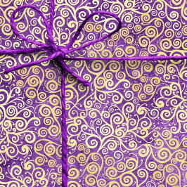 Papel De Seda Vintage Gold Swirls Patrón Lujo Ametismo Púrpura