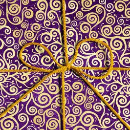Papel De Seda Vintage Gold Swirls Pattern Moda Purple Eggplant