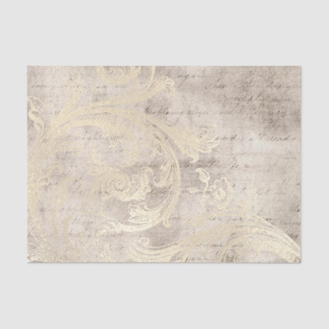 Papel De Seda Vintage Grunge Ivory Damask (Anverso)