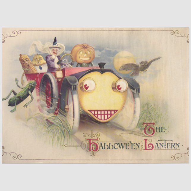 Papel De Seda Vintage Halloween Lantern Greetings Decoupage (Anverso)