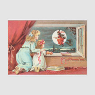 Papel De Seda Vintage Halloween Witch con Broomstick