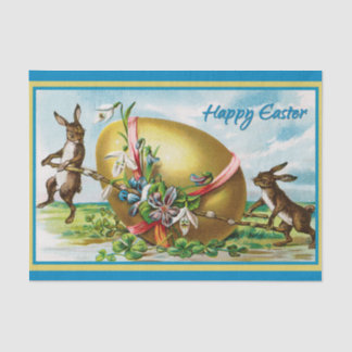 Papel De Seda Vintage Happy Easter Bunny Rabbits Easter Eggs
