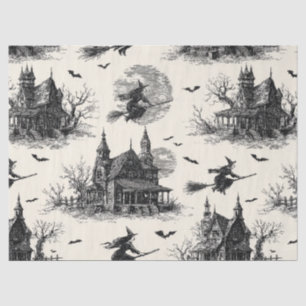 Papel De Seda Vintage Haunted House y Witch Toile Pattern (2)