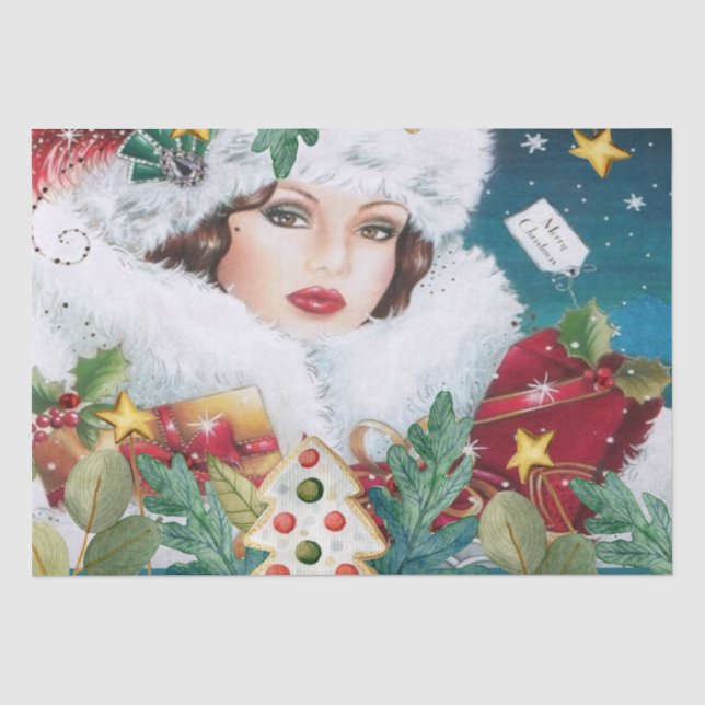 Papel De Seda Vintage Hermosa Navidad Mujer Desnuda (Anverso)