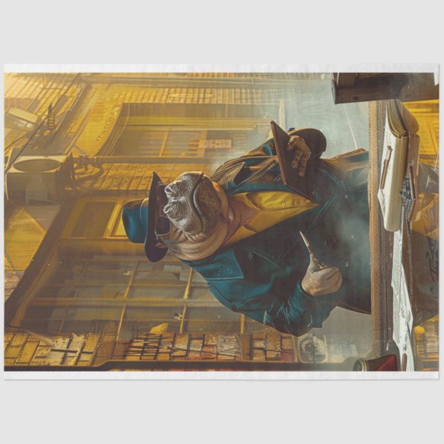 Papel De Seda Vintage Hippo the Bookie Decoupage (Anverso)