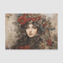 Vintage Holly Lady Decoupage