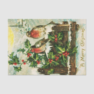 Papel De Seda Vintage Holly y los Navidades de aves