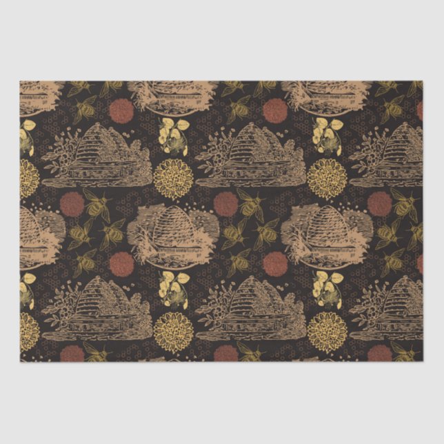 Papel De Seda Vintage Honeycomb Bee Black (Anverso)