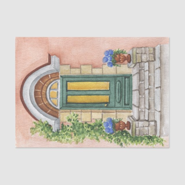 Papel De Seda Vintage House Entrance Blue Hydrangea (Anverso)