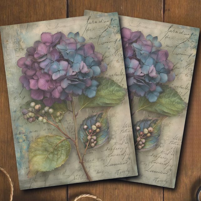 Papel De Seda Vintage Hydrangea Botanical Art Decoupage (Subido por el creador)