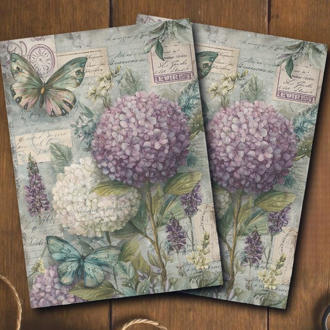 Papel De Seda Vintage Hydrangea Butterfly Garden Decoupage (Subido por el creador)