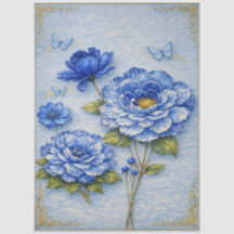 Vintage Inspired Blue & Gold Floral  Decoupage