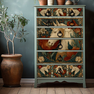 Papel De Seda Vintage Jade Floral William Morris Style Unicorn