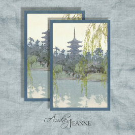 Papel De Seda Vintage Japanese Garden Blue Willow Lake Pagoda