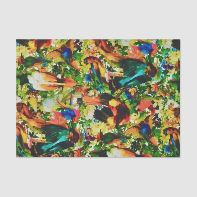 Papel De Seda Vintage Jungla Tropical Parrots salvajes (Anverso)