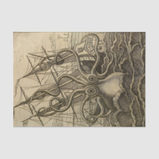 Papel De Seda Vintage Kraken Giant Squid Sea Monster Ship