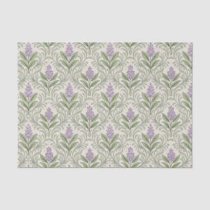 Papel De Seda Vintage Lila Damask Floral Botánico Crema Simétric