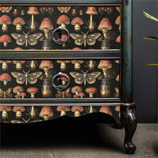 Papel De Seda Vintage Magic Mushroom Moths Dark Academia