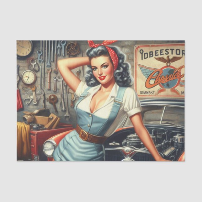 Papel De Seda Vintage Mechanic Pin Up (Anverso)