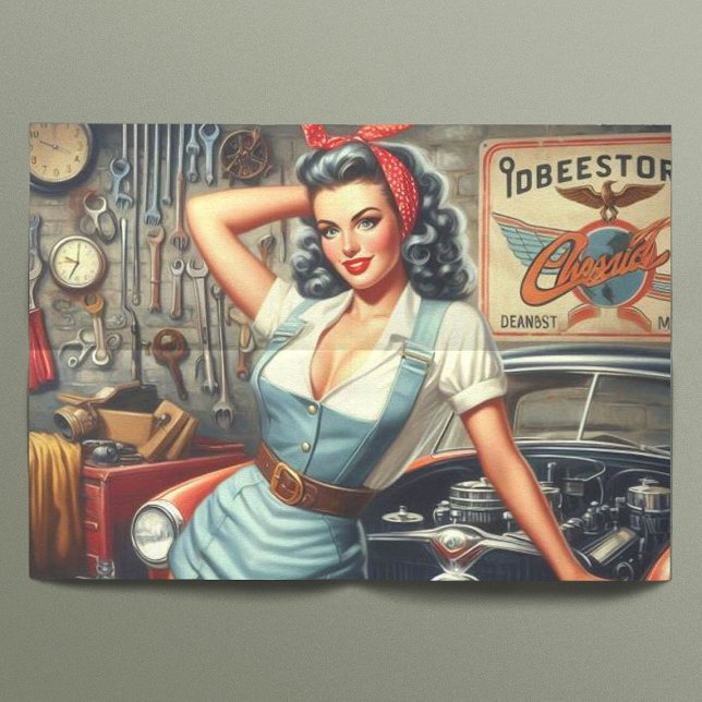 Papel De Seda Vintage Mechanic Pin Up (Subido por el creador)