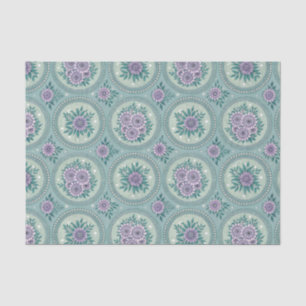 Papel De Seda Vintage Medallón Botánico Floral Turquesa y Púrpur