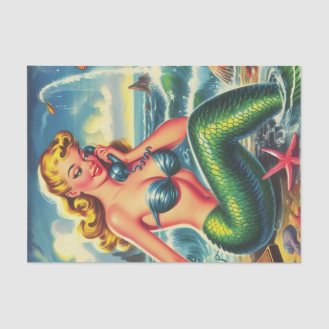 Papel De Seda Vintage Mermaid Pin Up (Anverso)