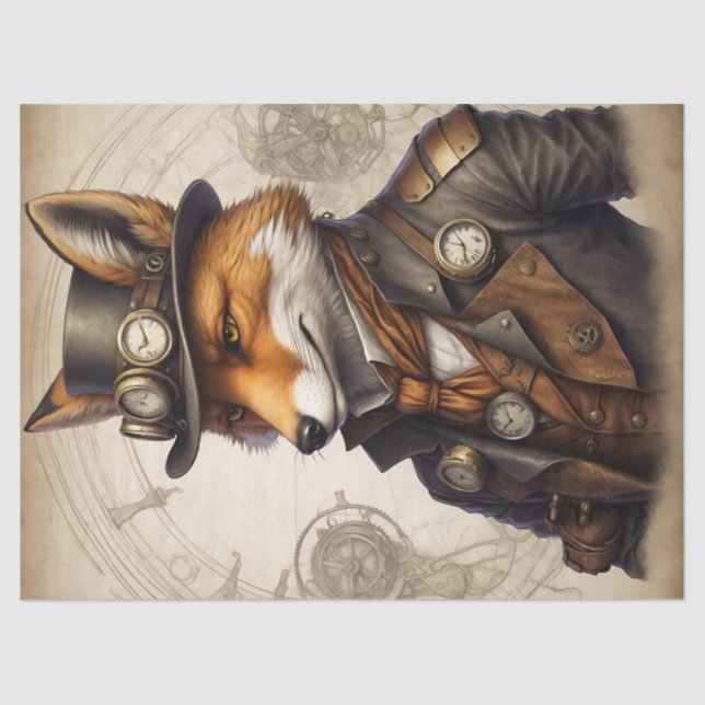 Papel De Seda Vintage Naranja Steampunk Fox (Anverso)