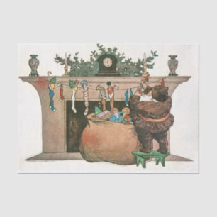 Papel De Seda Vintage Navidad Papá Noel y Regalos