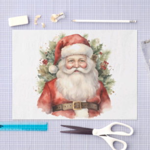 Papel De Seda Vintage Navidad Santa Claus Sonriendo