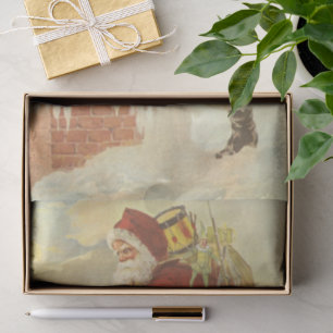Papel De Seda Vintage Navidad Victoriano Papá Noel en Chimney