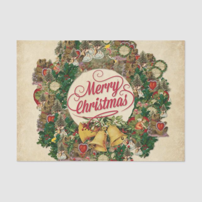 Papel De Seda Vintage Navidad Wreath (Feliz Navidad) (Anverso)