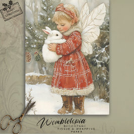 Papel De Seda Vintage Navidad y conejo en acogedor escudo rojo