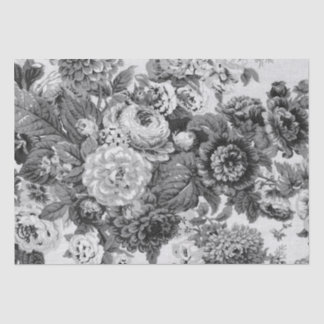 Papel De Seda Vintage negro y blanco Toile floral No.3A