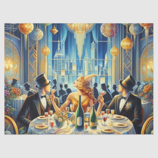 Papel De Seda Vintage New Years Eve Art Deco Lady Tissue Paper (Anverso)