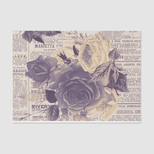 Papel De Seda Vintage Newspaper Purple Floral (Anverso)