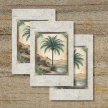 Vintage Ocean Palm Tree Beach Ephemera 3 Decoracio