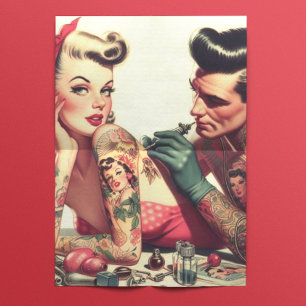 Papel De Seda Vintage Old School Tattoo Ilustracion Pareja de Ta
