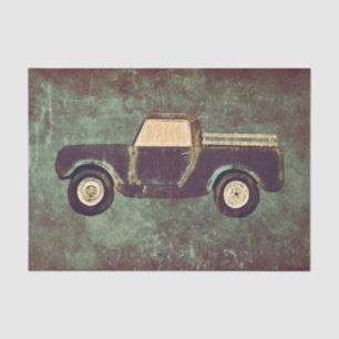Papel De Seda Vintage Old Truck Rustic Textura Verde azulada Des