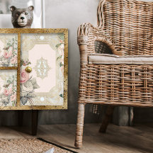 Vintage Paris Pink Gold Floral Francés XL Decoupag