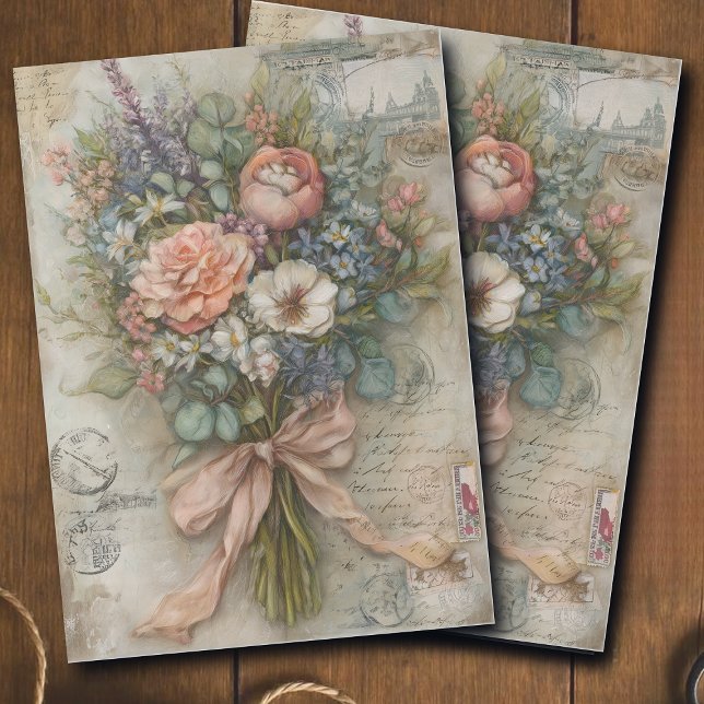 Papel De Seda Vintage Peach Floral Bouquet Ephemera Decoupage  (Subido por el creador)