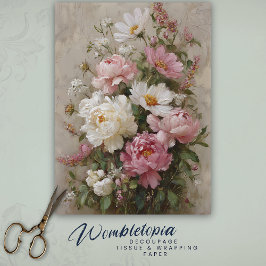 Papel De Seda Vintage Pink and White Peony Bouquet Decoupage