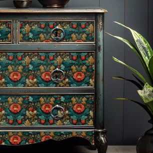 Papel De Seda Vintage Red And Jade Floral Victorian