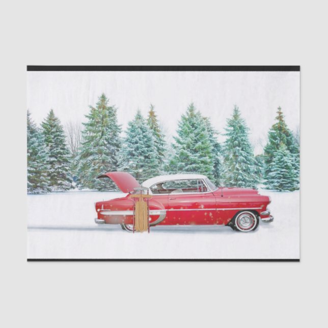 Papel De Seda Vintage Red Car Snow (Anverso)