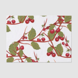 Papel De Seda Vintage Red Cherry Branch Watercolor