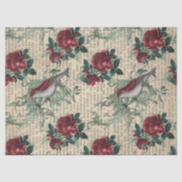 Papel De Seda Vintage Red Roses and Birds Decoupage