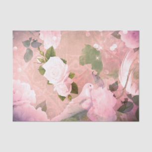 Papel De Seda Vintage Retro Elegant Dove Fethers Rosas