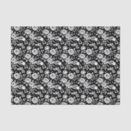 Papel De Seda Vintage Revolver Ilustracion floral blanco negro