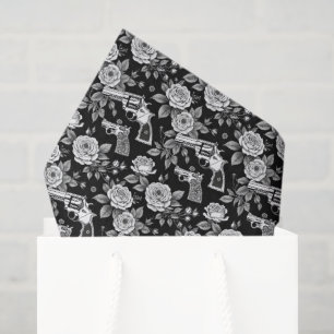 Papel De Seda Vintage Revolver Ilustracion floral blanco negro