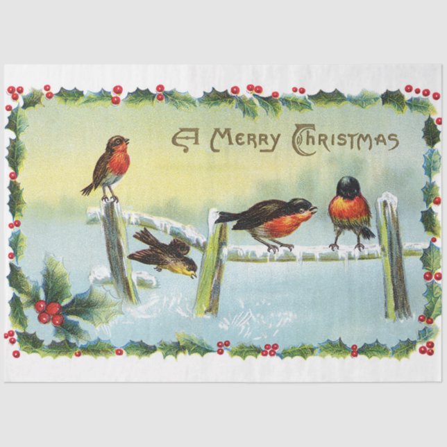 Papel De Seda Vintage Robins Feliz Navidad (Anverso)